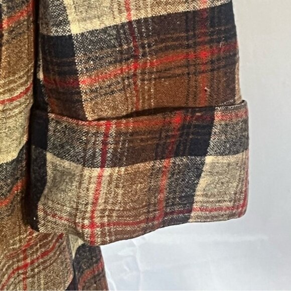 Pendleton Vintage 100% Wool Plaid Belted Robe Brown, Tan & Red Plaid Size Large - Picture 5 of 7